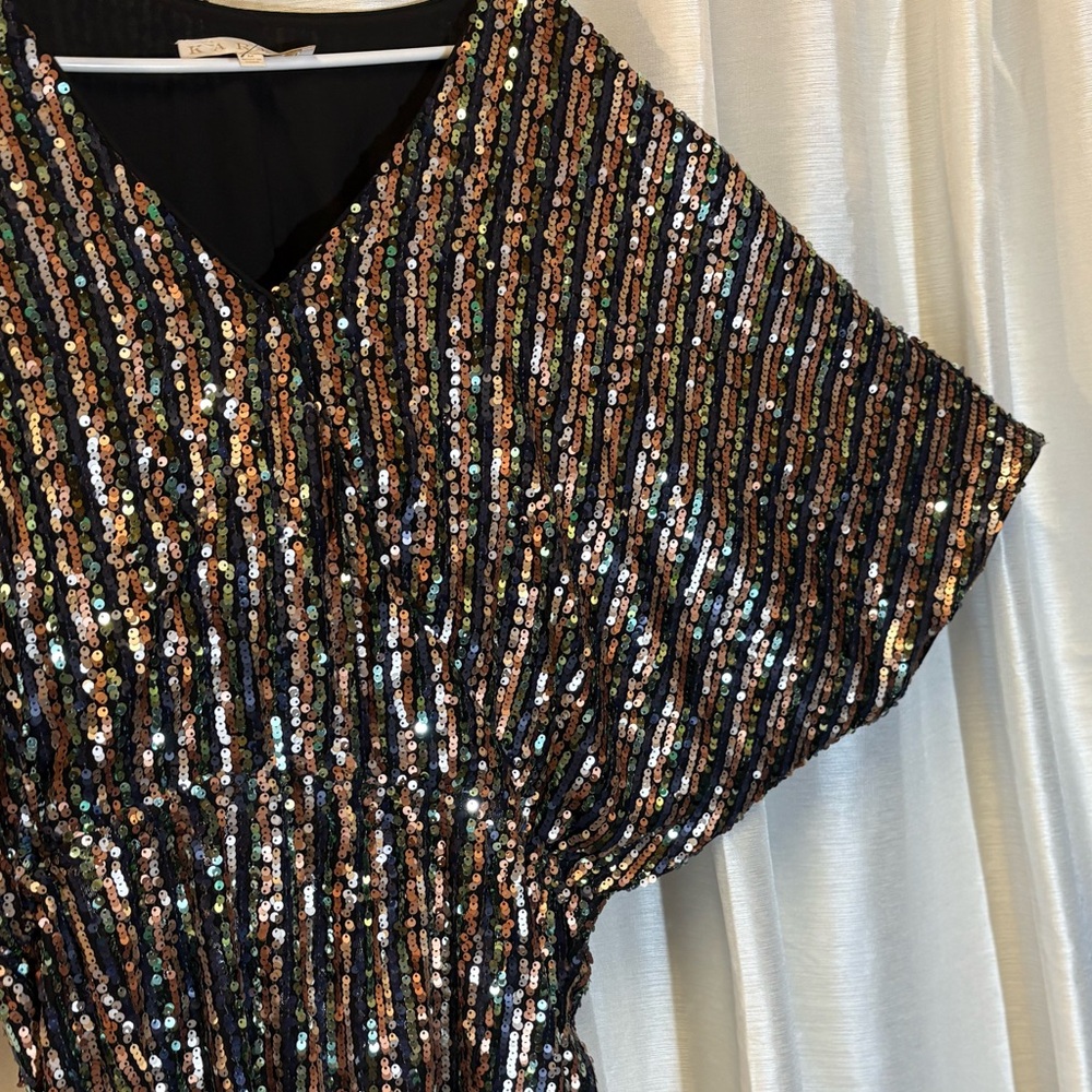 Karlie Black & Rose Gold Sequin Dress V-Neck Dolman Sleeve Medium Party Cocktail - Picture 5 of 15